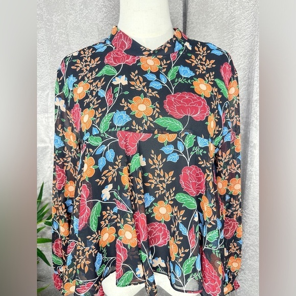 Zara Trafaluc Multicolored Floral Print Back Tie Babydoll Blouse Sz S - Picture 2 of 11